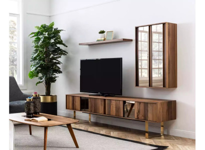 Lowboard rtv Schrank Tisch Wohnzimmer Holz Modern Wohnwand Möbel 5tlg