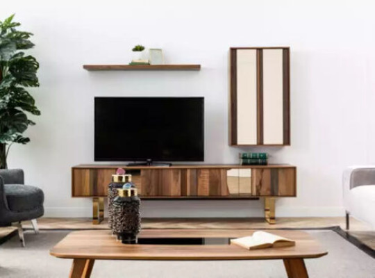 Lowboard rtv Schrank Tisch Wohnzimmer Holz Modern Wohnwand Möbel 5tlg