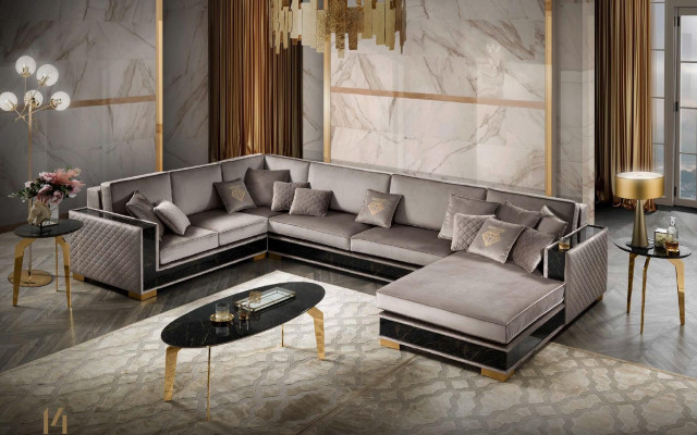 Ecksofa U-Form Sofa Couch  Design Polster Textil Sofas Sitz Möbel Wohnlandschaft