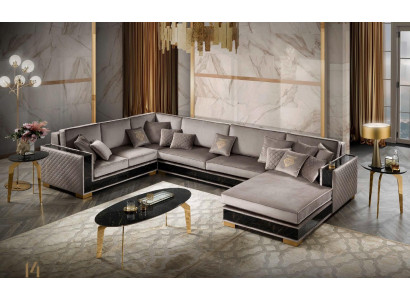 Ecksofa U-Form Sofa Couch  Design Polster Textil Sofas Sitz Möbel Wohnlandschaft