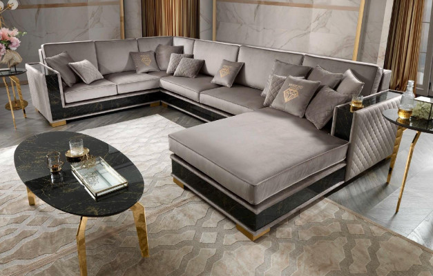 Ecksofa U-Form Sofa Couch  Design Polster Textil Sofas Sitz Möbel Wohnlandschaft