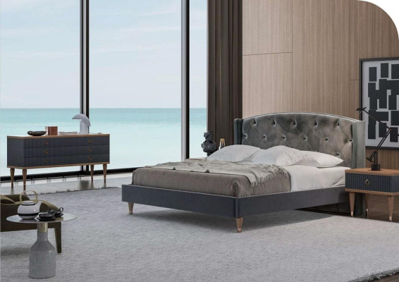 Modernes Chesterfield Schlafzimmer Set Designer Doppelbett Nachttische