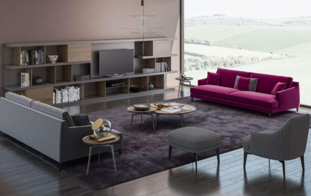 Große Graue Wohnzimmer Sofagarnitur Luxus 3+2+1 Sitzer Hocker 4tlg Neu