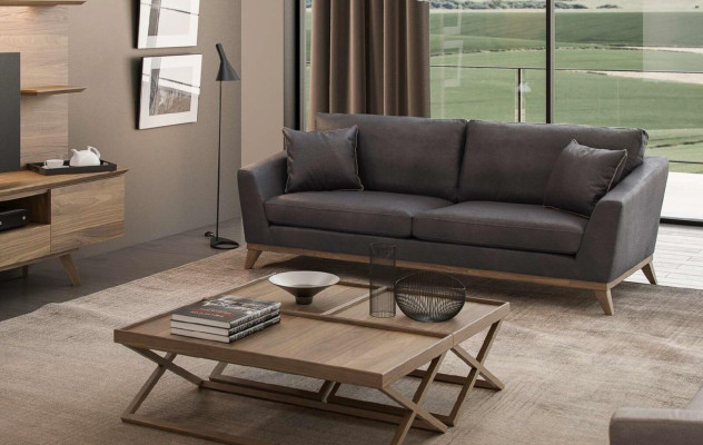 Grauer Dreisitzer Holzgestell Moderne Wohnzimmercouch Neu Luxus Design