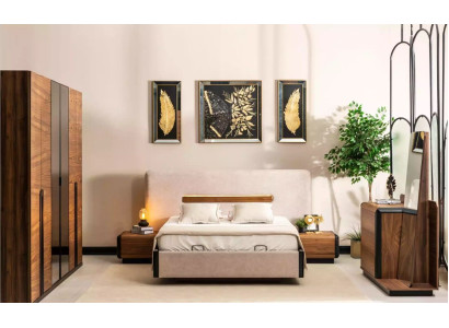 Bett+2x Nachttische 5tlg. Schlafzimmer Set Designer Luxus Schlafzimmer