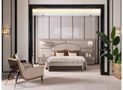 Luxus Schlafzimmer Garnitur Doppelbett Nachttische Set 5tlg Beige Sitz