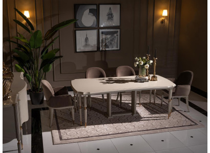 Essgruppe Essecke Esstisch Stühle Set 7tlg Esszimmer Beige Holz Design