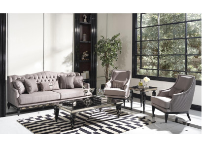 Sofagarnitur Sofa 3 Sessel Stoffsofa Grau 3tlg Dreisitzer Polstersofa