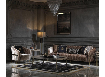 Couchgarnitur Dreisitzer Sessel Beige Stoffsofa Polstersofa Couchtisch