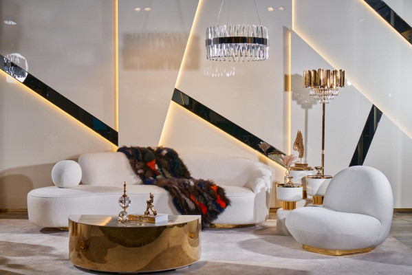 Weiße Couchgarnitur 3+1 Sitzer Designer Runder Glas Couchtisch 3tlg Set