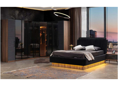 Braun-Schwarzes Schlafzimmer Set Komplette Garnitur Bett 2x Nachttische