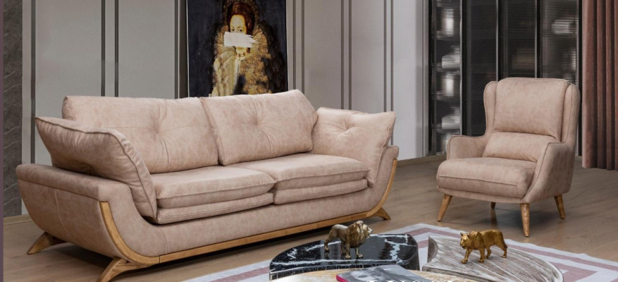 Beige Sitzgarnitur Luxus Sofas Designer Sofagarnitur 3+1 Sitzer Möbel