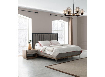 Graues Schlafzimmer Set Luxus Bett 2x Nachttische Stilvolle Garnitur
