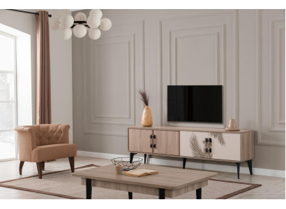 Moderne Wohnzimmer Garnitur TV-Schrank Luxuriöser Couchtisch Holz Möbel
