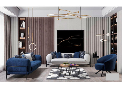 Luxus Sofagarnitur 3+3+1 Sitz Leder Modern Sofa Sessel Blau Sofas Set 3tlg Neu