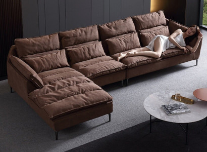 Wohnzimmer Design Ecke Textil Leder Braun Luxus Sofa Couch Polsterung L-Form Neu