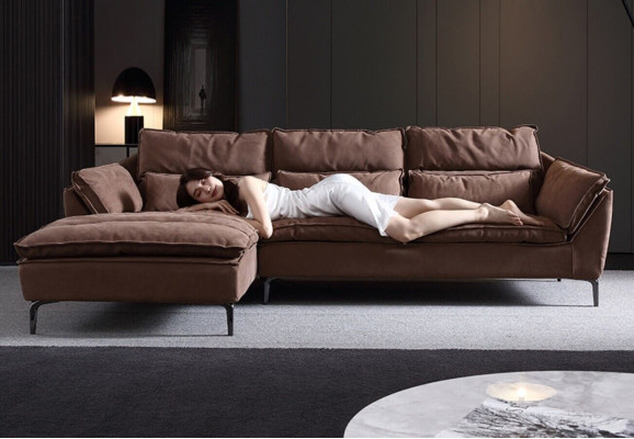 Wohnzimmer Design Ecke Textil Leder Braun Luxus Sofa Couch Polsterung L-Form Neu