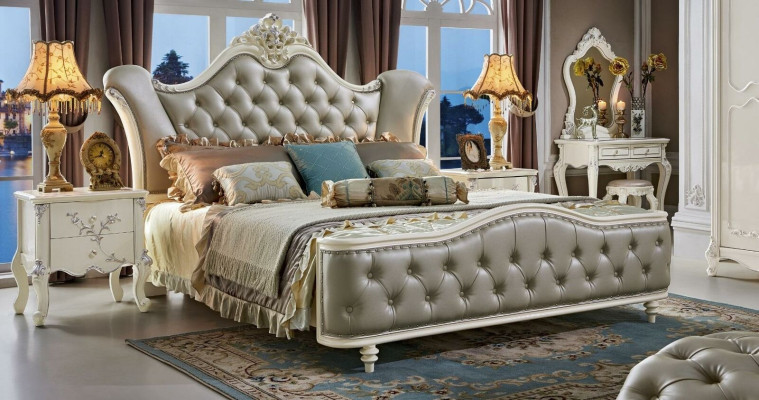 Bett Polsterbett Holz Luxus Chesterfield Leder Betten Schlafzimmer Massivholz