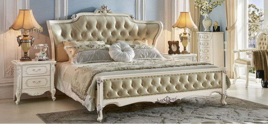 Luxus Königliches Betten Doppelbett Hotel Chesterfield Leder Bett Massivholz