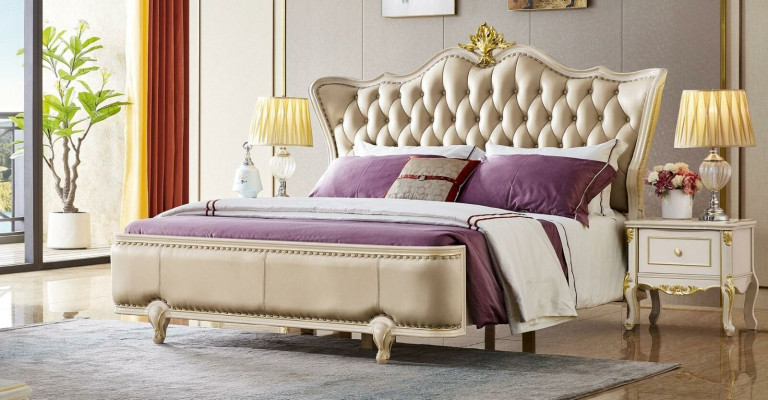 Luxus Bett Chesterfield Betten Leder Königliches Palast Doppelbett Massivholz