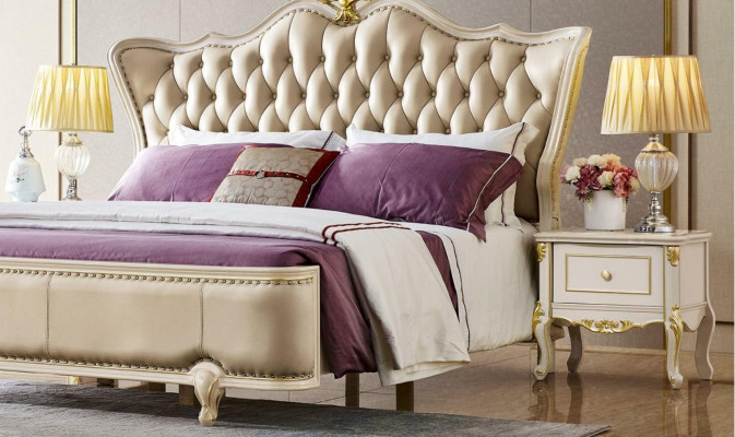 Luxus Bett Chesterfield Betten Leder Königliches Palast Doppelbett Massivholz