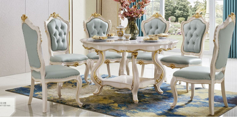 Klassischer Esstisch Massivholz Esszimmer Garnitur 6x Stuhl Set Stühle Lehn 7tlg