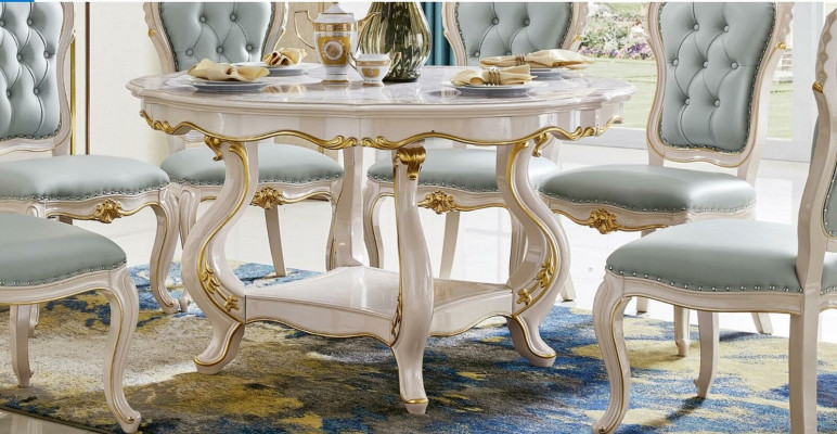 Klassischer Esstisch Massivholz Esszimmer Garnitur 6x Stuhl Set Stühle Lehn 7tlg