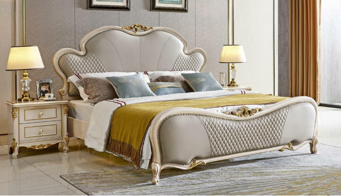 Bett Polster Betten Luxus Leder Hotel Schlaf Zimmer Doppel Massivholz Neu