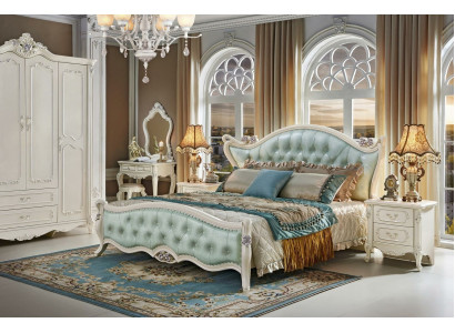 Design Schlafzimmer Set 6 tlg. Barock Bett Nachttisch Kleiderschrank Massivholz