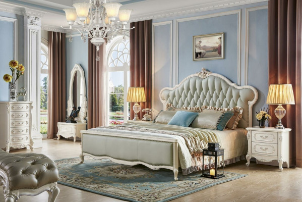 Luxus Bett Polsterbett Chesterfield Designer Lederbett Schlafzimmer Massivholz