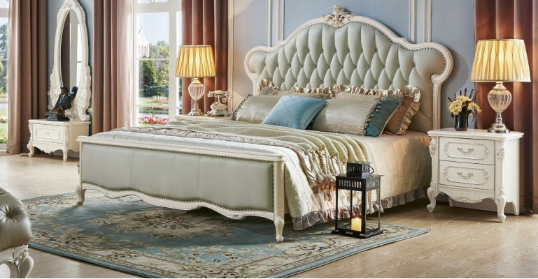 Luxus Bett Polsterbett Chesterfield Designer Lederbett Schlafzimmer Massivholz