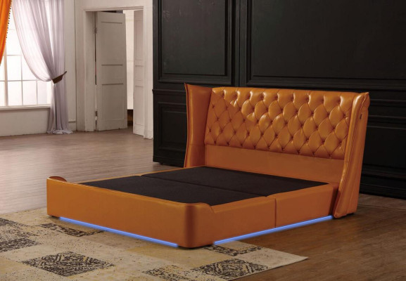 Designer Doppelbett Bett Betten Leder Chesterfield Luxus Hotel Schlafzimmer