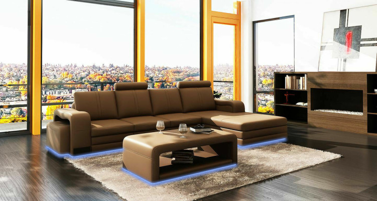 Ledersofa Couch Sofas XXL Ecksofa Wohnlandschaft L-Form Design Modern