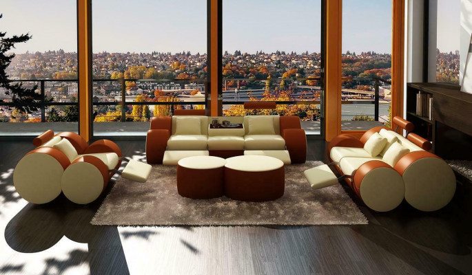 Sofagarnitur Design Couch 3+2 Set Polster Leder Sofa Wohnzimmer Garnituren