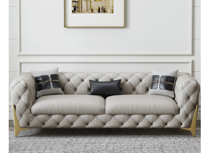 Couch Samt Leder Wohnzimmer Sofa Couchen Chesterfield 3-er Dreisitzer