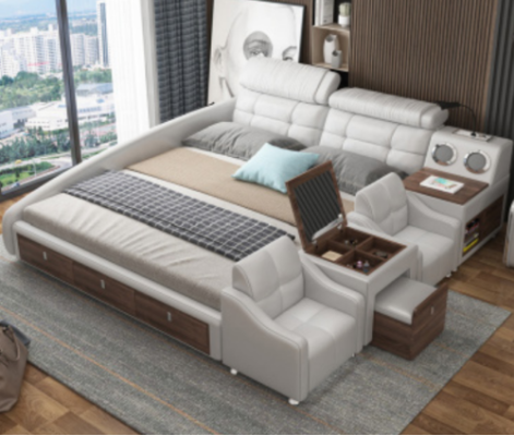 Multifunktions Bett Luxus Design Leder Betten Hotel Doppel Ablage Regal