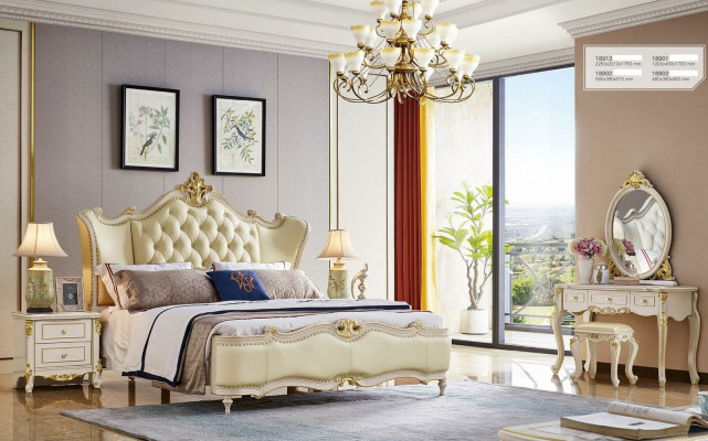Design Möbel Nachttisch Schlafzimmer 5 tlg. Set Schminktisch Bett Massivholz