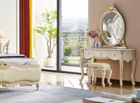 Design Möbel Nachttisch Schlafzimmer 5 tlg. Set Schminktisch Bett Massivholz