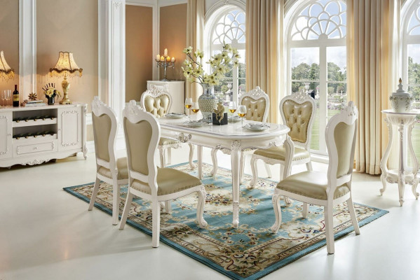 Klassischer Massivholz Esszimmer Tisch 6x Stuhl Set Esstisch Stühle 7tlg