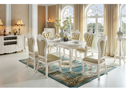 Klassischer Massivholz Esszimmer Tisch 6x Stuhl Set Esstisch Stühle 7tlg