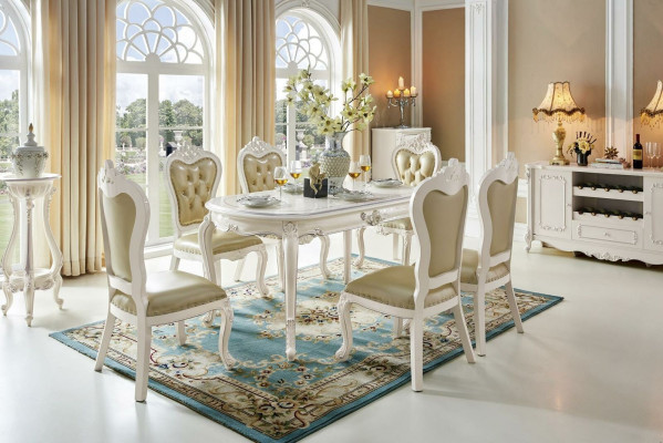 Klassischer Massivholz Esszimmer Tisch 6x Stuhl Set Esstisch Stühle 7tlg