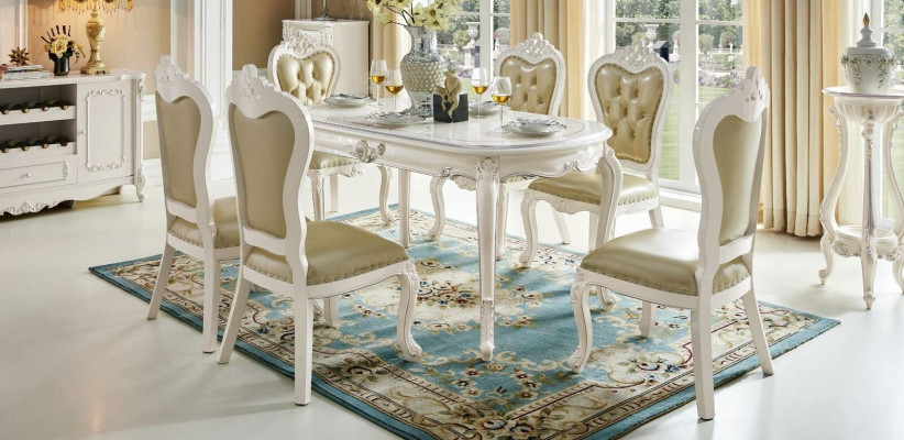 Klassischer Massivholz Esszimmer Tisch 6x Stuhl Set Esstisch Stühle 7tlg