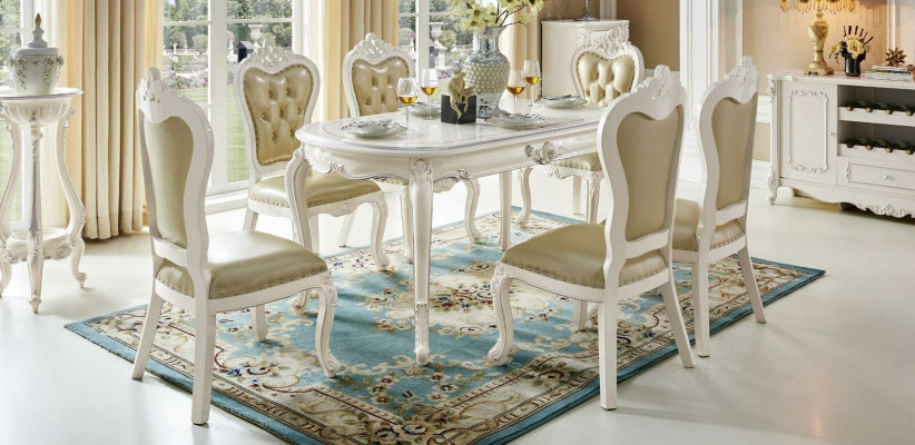 Klassischer Massivholz Esszimmer Tisch 6x Stuhl Set Esstisch Stühle 7tlg