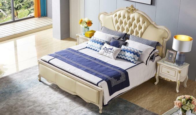 Klassische Bett Schlafzimmer Schminktisch Set Nachttisch Hocker 5tlg. Massivholz