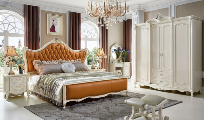 Betten Lederbett 3tlg. Set 2x Schlafzimmer Nachttisch Konsole Massivholz