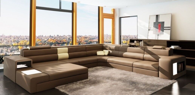 Ecksofa Sofa Couch Polster Design Garnitur Textil Leder Wohnlandschaft