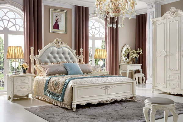 Klassisches Designer-Chesterfield-Bett im weißen Rokoko-Barock-Stil 