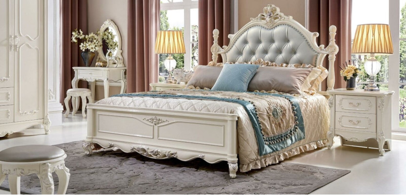Klassisches Designer-Chesterfield-Bett im weißen Rokoko-Barock-Stil 