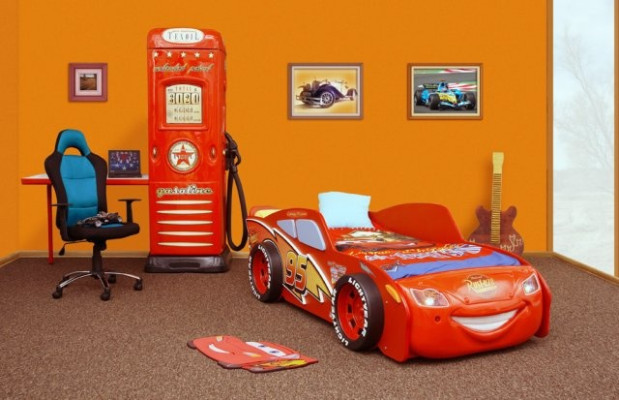 Bett mit Matratze Jugendbett Auto Fahrzeug Sportwagen Beleuchtung MCQUEEN