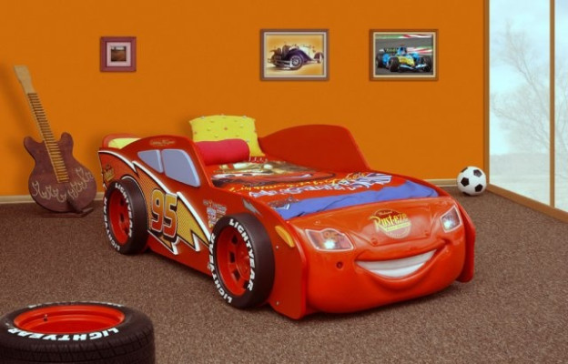 Bett mit Matratze Jugendbett Auto Fahrzeug Sportwagen Beleuchtung MCQUEEN